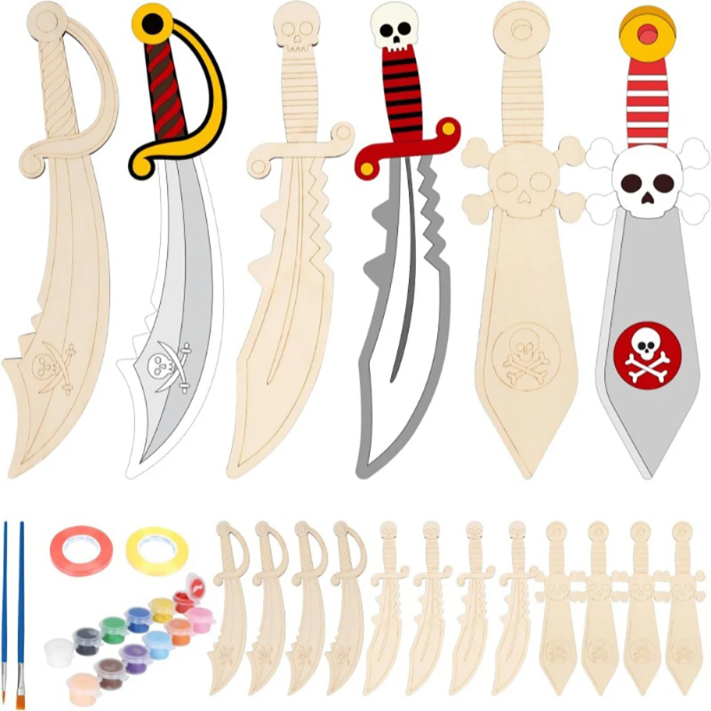 16pcs Kids Wooden Pirate Theme - Cosplay Prop Painting review and price