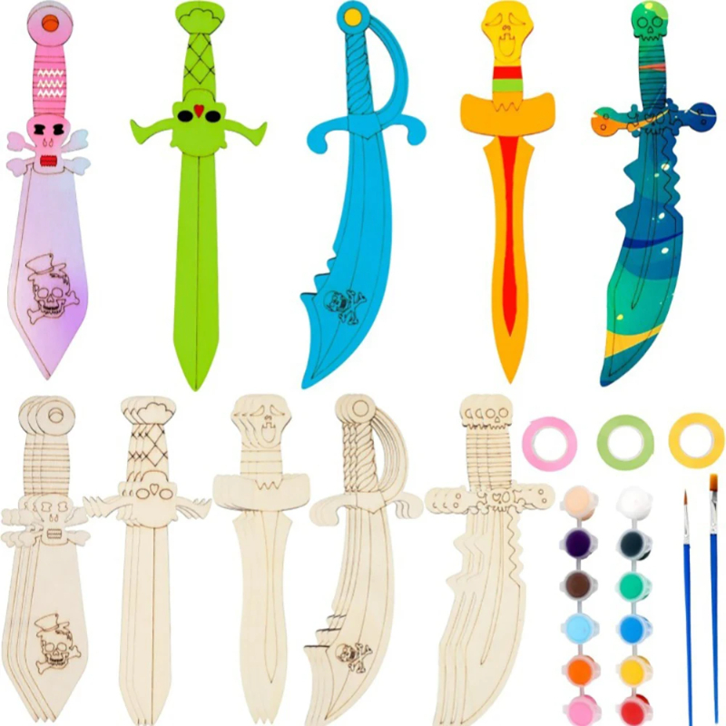 16pcs Wooden Swords Set Unfini - Cosplay Prop Painting review and price